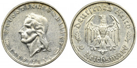 Germany, Third Reich, 2 Mark Stuttgart 1934 F Emission issued on the occasion of the 175th anniversary of the birth Friedrich Schiller.
 Emisja wybit...