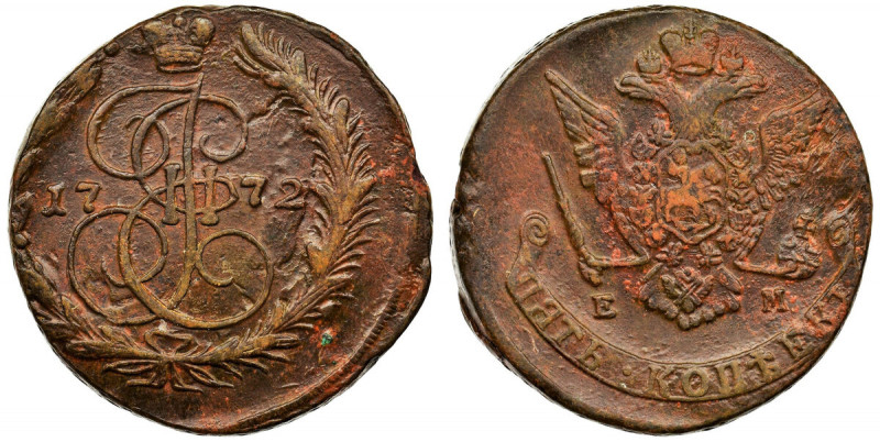 Russia, Catherine II, 5 Kopecks Jekaterinburg 1772 EM Ładna moneta. Zdrowe, gład...