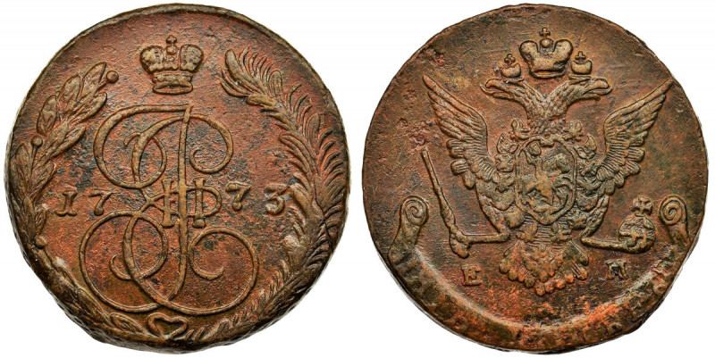 Russia, Catherine II, 5 Kopecks Jekaterinburg 1773 EM Dobrze, centrycznie wybita...