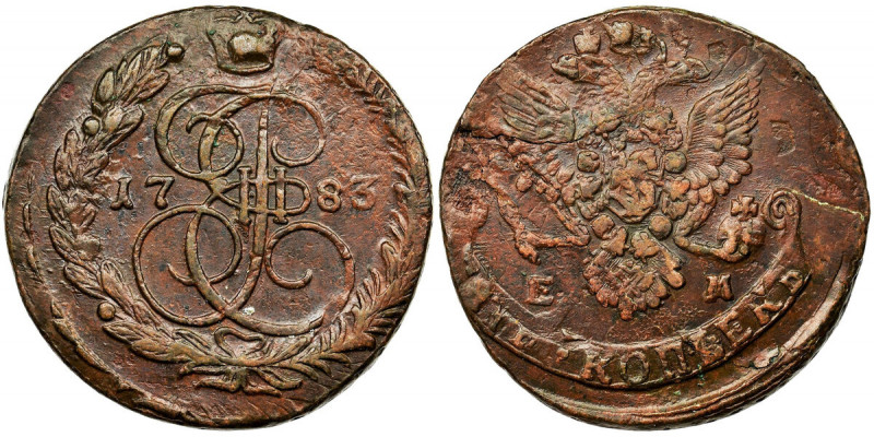 Russia, Catherine II, 5 Kopecks Jekaterinburg 1772 EM Ładne, zdrowe tło z mennic...