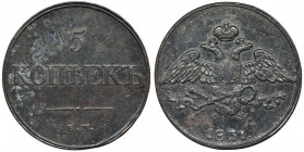 Russia, Nicholas I, 5 Kopeck Jekaterinburg 1831 ФХ Rare five kopeck with initials ФХ of mintmaster Fedor Chwochinskii.
 Rzadsza pięciokopiejkówka z i...