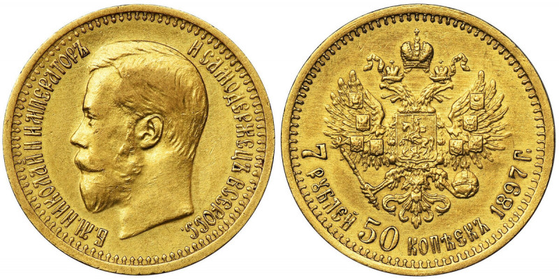 Russia, Nicholas II, 7 1/2 Rouble Petersburg 1897 AГ &nbsp; Ładnie zachowana mon...