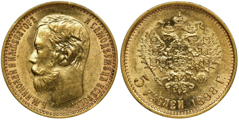 Russia, Nicholas II, 5 Roubles Petersburg 1898 A•Г Mint piece. Pięknie zachowane...