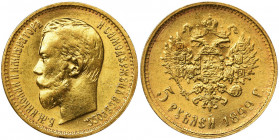 Russia, Nicholas II, 5 Roubles Petersburg 1899 ФЗ Menniczej świeżości moneta z przyjemnym, zegarowym połyskiem. Waga 4.3 g Reference: Bitkin 24, Fried...