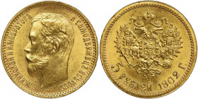 Russia, Nicholas II, 5 Roubles Petersburg 1902 A•P Pięknie zachowane. Waga 4.3 g Reference: Bitkin 29, Friedberg 180
Grade: UNC 

Russia GoldCOINS ...