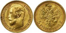 Russia, Nicholas II, 5 Rubles Petersburg 1909 ЭБ Bare vintage of the Nicholas II five roubles.

Variety with the initials of Elikum Babajaniec.

M...