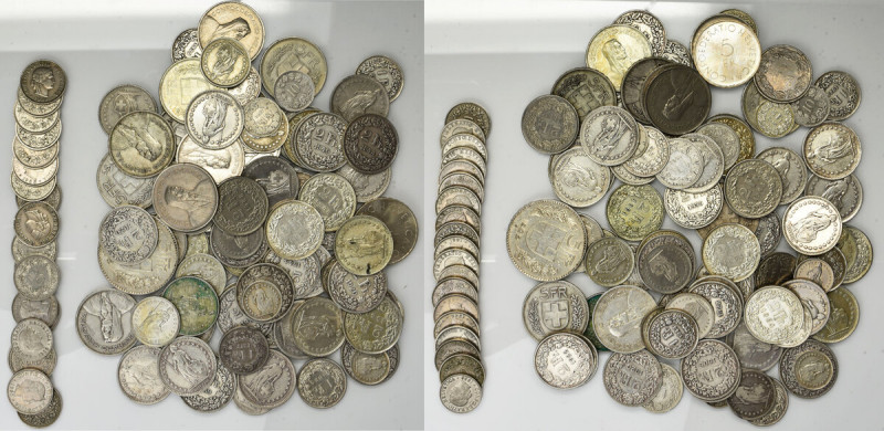 Switzerland, Large Lot - mostly silver coins Weight 81.9 g Waga 81.9 g 10 centów...
