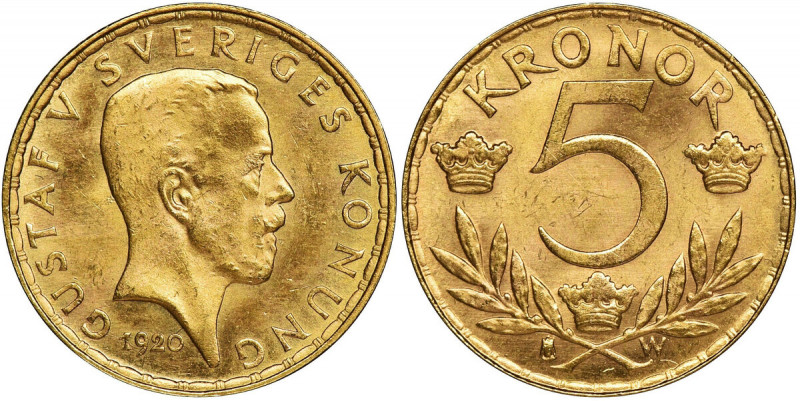 Sweden, Gustaf V, 5 Kronor Stockholm 1920 Waga 2.2 g Reference: Friedberg 97
Gr...