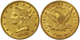 USA, 10 Dollars Philadelphia 1880 - Liberty Head Złoto próby '900'. Waga 16.7 g Reference: Friedberg 158
Grade: XF 

Usa America Dollar Philadelphi...