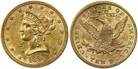 USA, 10 Dollars Philadelphia 1894 - Liberty Head Bardzo ładnie zachowane moneta.&nbsp; Głęboki, menniczy zegarowy połysk. Złoto próby '900'. Waga 16.8...