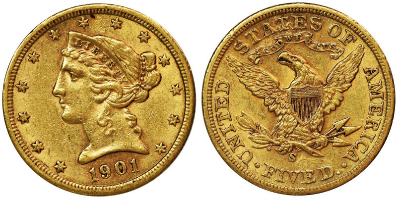 USA, 5 Dollars San Francisco 1901 - Liberty Head Ładna moneta z duża ilością men...