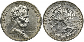 USA, 1/2 Dollar Philadelphia 1918 Issue on the Illinois 100th Anniversary. Whiized but good details. Silver '900'.
 Emisja z okazji 100-lecia stanu I...