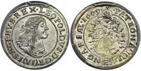 Hungary, Leopold I, 6 Kreuzer Kremnitz 1669 KB - PCGS MS63 Wyśmienity egzemplarz.&nbsp; Ostry relief i piękne, obustronne lustro mennicze.&nbsp; Najwy...