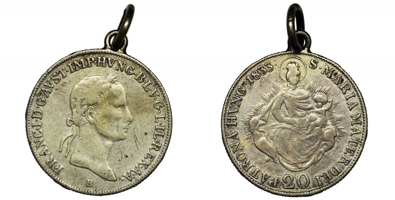 Hungary, Franz I, 20 Kreuzer 1833 Coin with pendant. Moneta z zawieszką i uchem....