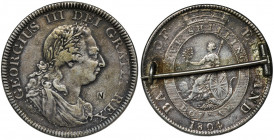 England, Georg III, Dollar = 5 schillings 1804 Coin struck on the 8 reals of Charles IV.

 Moneta wybita na monecie 8 reali Karola IV. Egzemplarz w ...