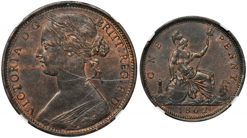 Great Britain, Victoria, 1 Penny London 1862 - NGC UNC DETAILS Mint piece with a...