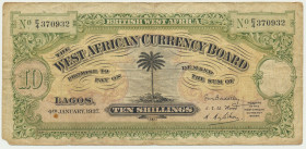 British West African Currency Board, 10 shillings 1937 Piece missing at the lower left corner. Ubytek narożnika.&nbsp; Naturalny. Reference: Pick# 7a...