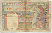 Algeria, 50 francs 1939 Reference: Pick# 87
Grade: F 

AlgeriaWorld Paper Money - banknotes