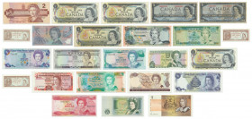 Mixed set of banknotes with Queen Elizabeth II (24 pcs.) Many uncirculated pieces, only some in VF condition.&nbsp; All with Queen Elizabeth II.&nbsp;...