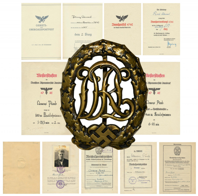 Germany, III Reich, Bronze DRL Sports Award with big document grouping Big docum...