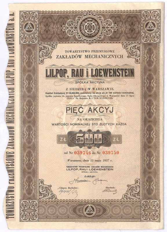 Lilpop, Rau i Loewenstein - 500 zł Największe warszawskie przedsiębiorstwo, prod...