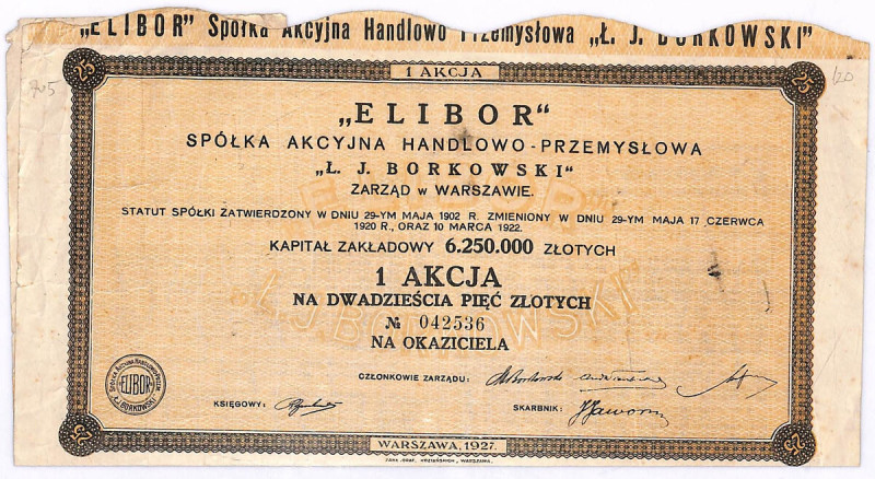 Elibor S.A. - akcja na 25 zł W przeciwieństwie do późniejszych wydawanych w wyni...