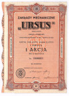 Ursus SA, Zakłady mechaniczne, Em.I, 15 złotych 1927 Nieczęsto spotykana złotowa akcja spółki 'Ursus'. W tym czasie spółka była już pod kontrolą Banku...
