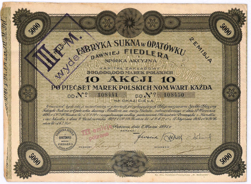 Fabryka Sukna w Opatówku S.A. - 5000 mkp, II emisja Obecnie w siedzibie spółki w...