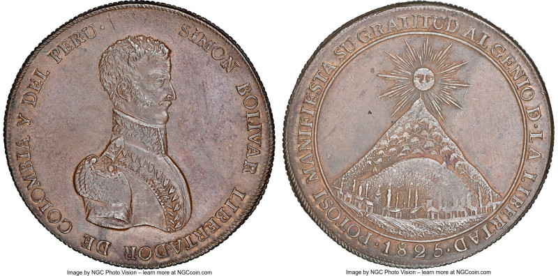 Republic bronze "Mountain of Potosi" Proclamation Medal 1825 MS61 Brown NGC, cf....