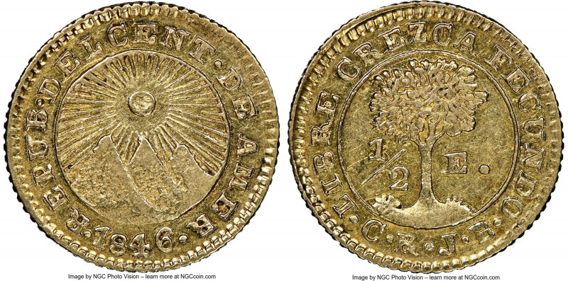 Central American Republic gold 1/2 Escudo 1846 CR-JB MS61 NGC, San Jose mint, KM...