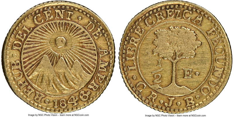 Central American Republic gold 1/2 Escudo 1846 CR-JB XF Details (Brushed) NGC, S...