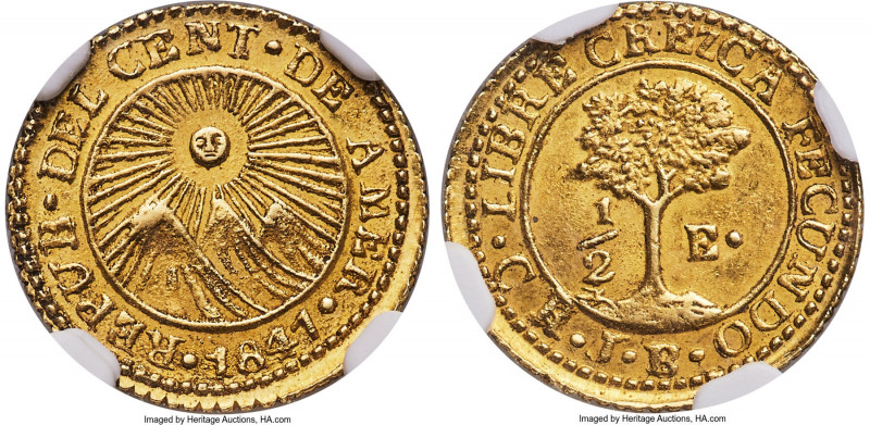 Central American Republic gold 1/2 Escudo 1847 CR-JB MS64+ NGC, San Jose mint, K...