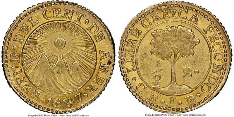 Central American Republic gold 1/2 Escudo 1847 CR-JB MS62 NGC, San Jose mint, KM...