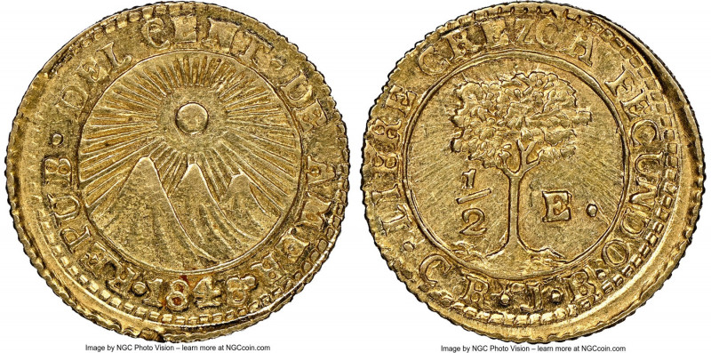 Central American Republic gold 1/2 Escudo 1848 CR-JB MS61 NGC, San Jose mint, KM...