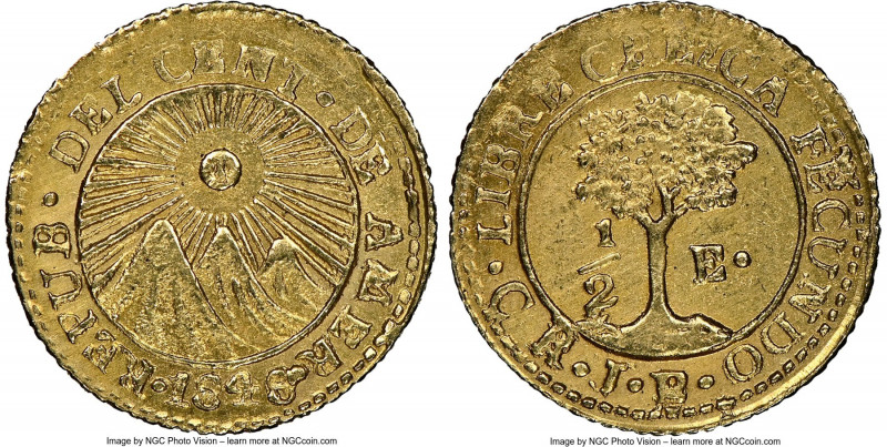 Central American Republic gold 1/2 Escudo 1848 CR-JB UNC Details (Cleaned) NGC, ...
