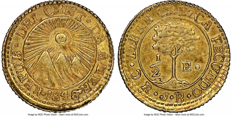 Central American Republic gold 1/2 Escudo 1848 CR-JB AU58 NGC, San Jose mint, KM...