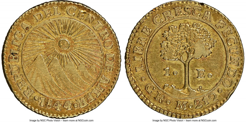 Central American Republic gold Escudo 1844 CR-M AU53 NGC, San Jose mint, KM14, S...