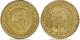Central American Republic gold Escudo 1844 CR-M AU53 NGC, San Jose mint, KM14, Stickney-C100. Modestly circulated, with resulting light friction to th...