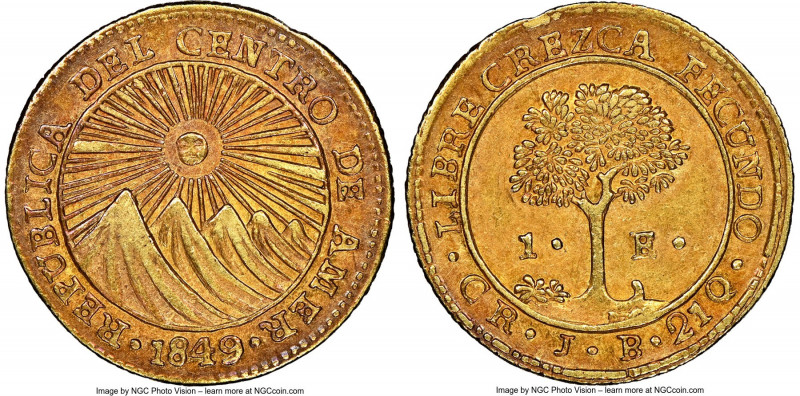 Central American Republic gold Escudo 1849 CR-JB AU55 NGC, San Jose mint, KM14, ...