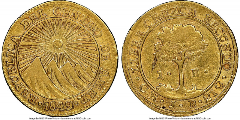 Central American Republic gold Escudo 1849 CR-JB AU Details (Reverse Scratched) ...