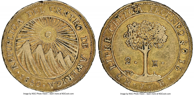 Central American Republic gold 2 Escudos 1850 CR-JB XF45 NGC, San Jose mint, KM1...