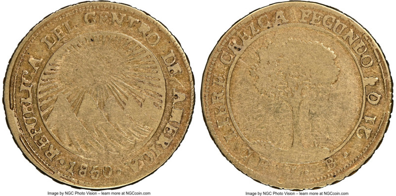 Central American Republic gold 2 Escudos 1850 CR-JB F12 NGC, San Jose mint, KM15...