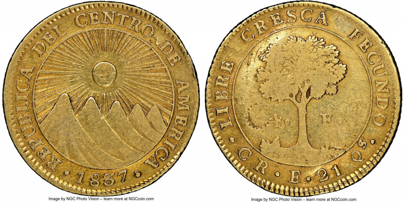 Central American Republic gold 4 Escudos 1837 CR-E VF Details (Private Counterma...