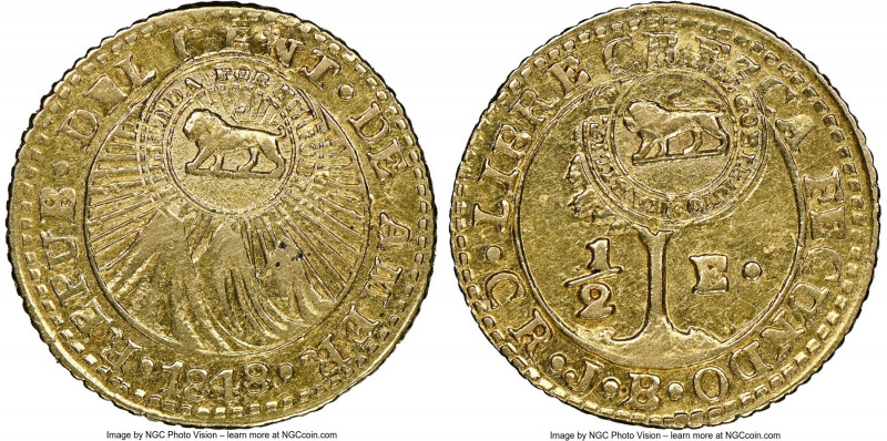 Republic gold Counterstamped 1/2 Escudo ND (1849-1857) AU53 NGC, San Jose mint, ...