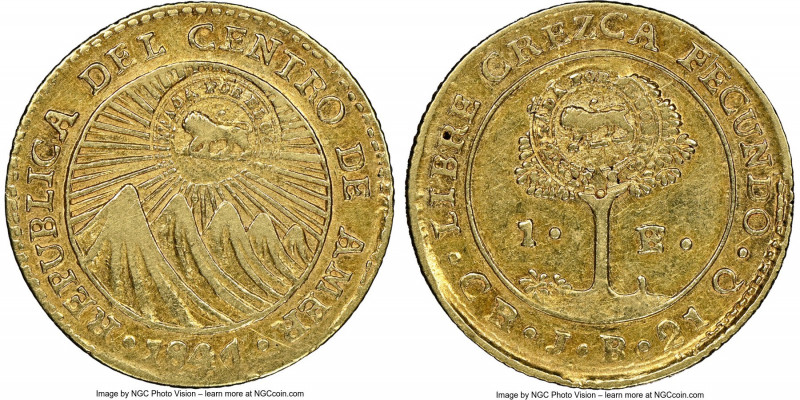 Republic gold Counterstamped Escudo ND (1849-1857) AU55 NGC, San Jose mint, KM84...