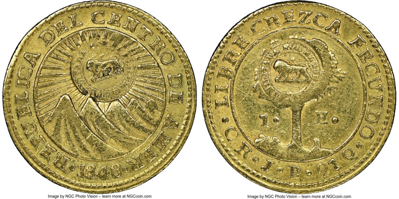 Republic gold Counterstamped Escudo ND (1849-1857) AU Details (Reverse Scratched...