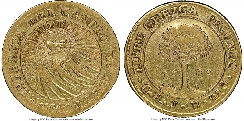Republic gold Counterstamped Escudo ND (1849-1857) XF45 NGC, San Jose mint, KM84...