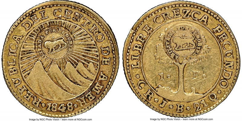 Republic gold Counterstamped Escudo ND (1849-1857) XF40 NGC, San Jose mint, KM84...