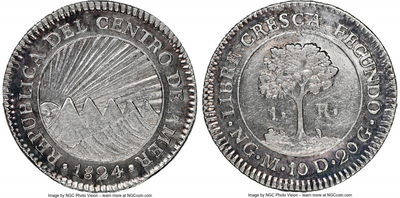 Central American Republic Real 1824 NG-M MS61 NGC, Nueva Guatemala mint, KM3, St...