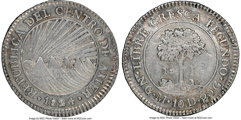 Central American Republic Real 1824 NG-M AU58 NGC, Nueva Guatemala mint, KM3, St...